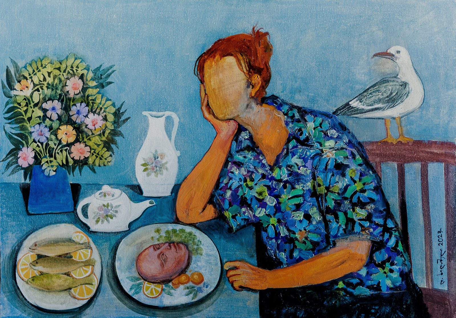 Dinner by the Sea for Two — original painting for sale by Georgian artist David Khidasheli