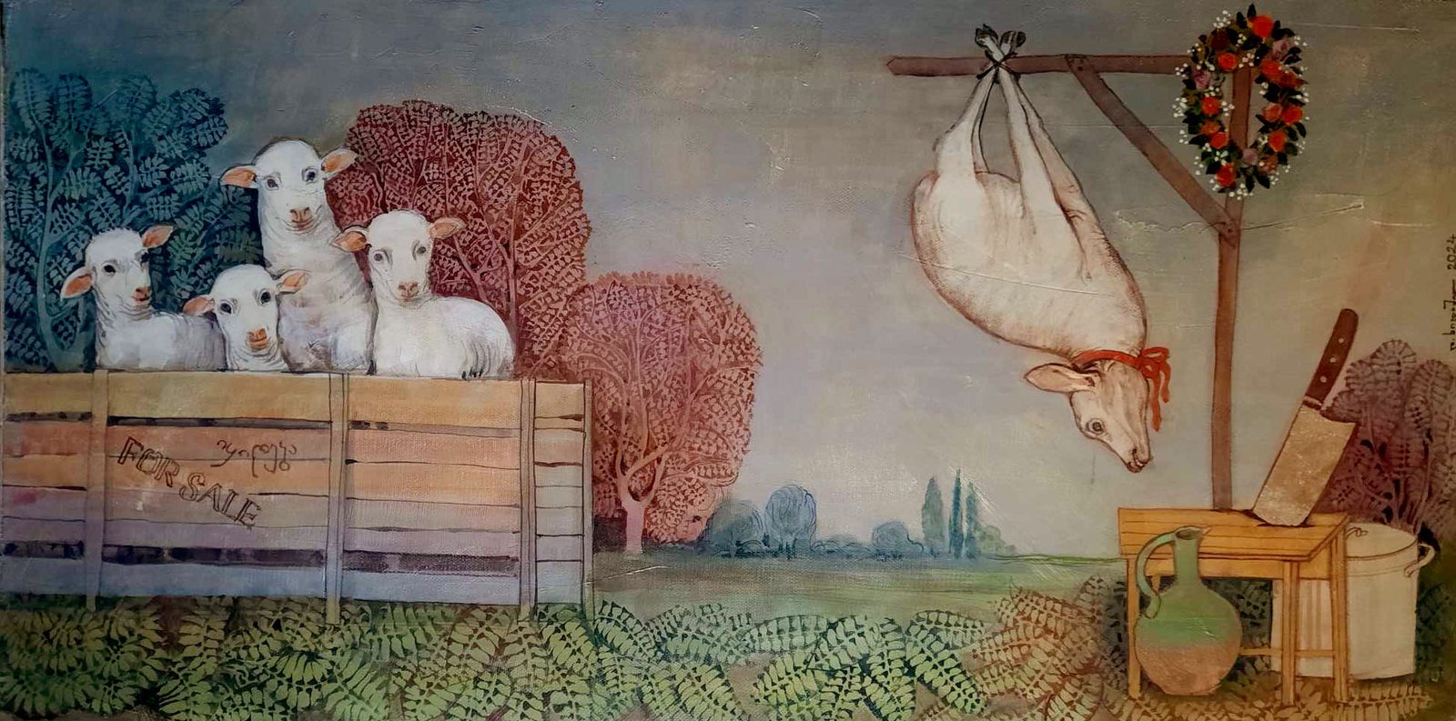On the Slaughter Block — original painting for sale by Georgian artist David Khidasheli