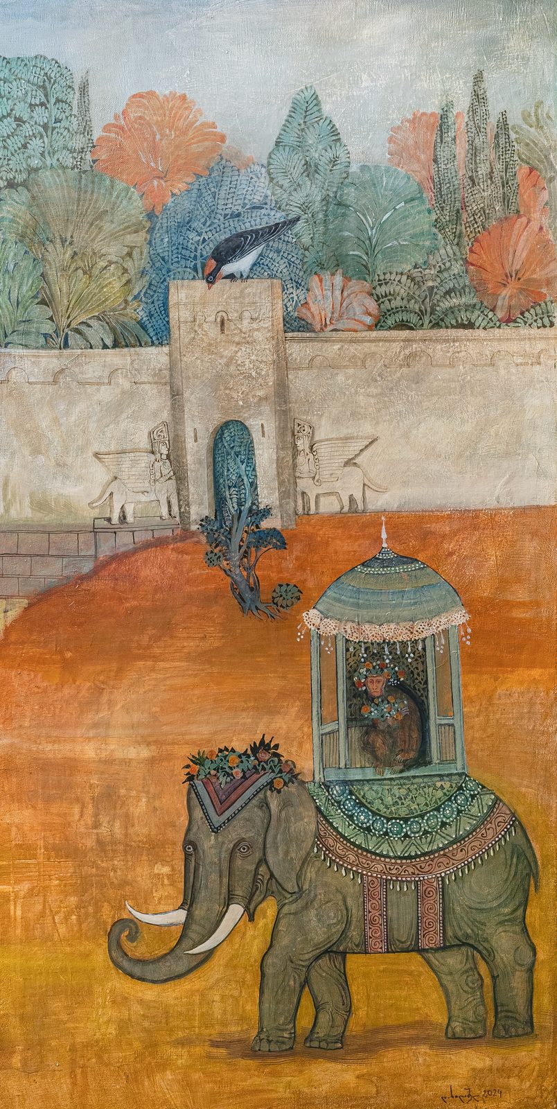 A Walk with an Elephant — original painting for sale by Georgian artist David Khidasheli